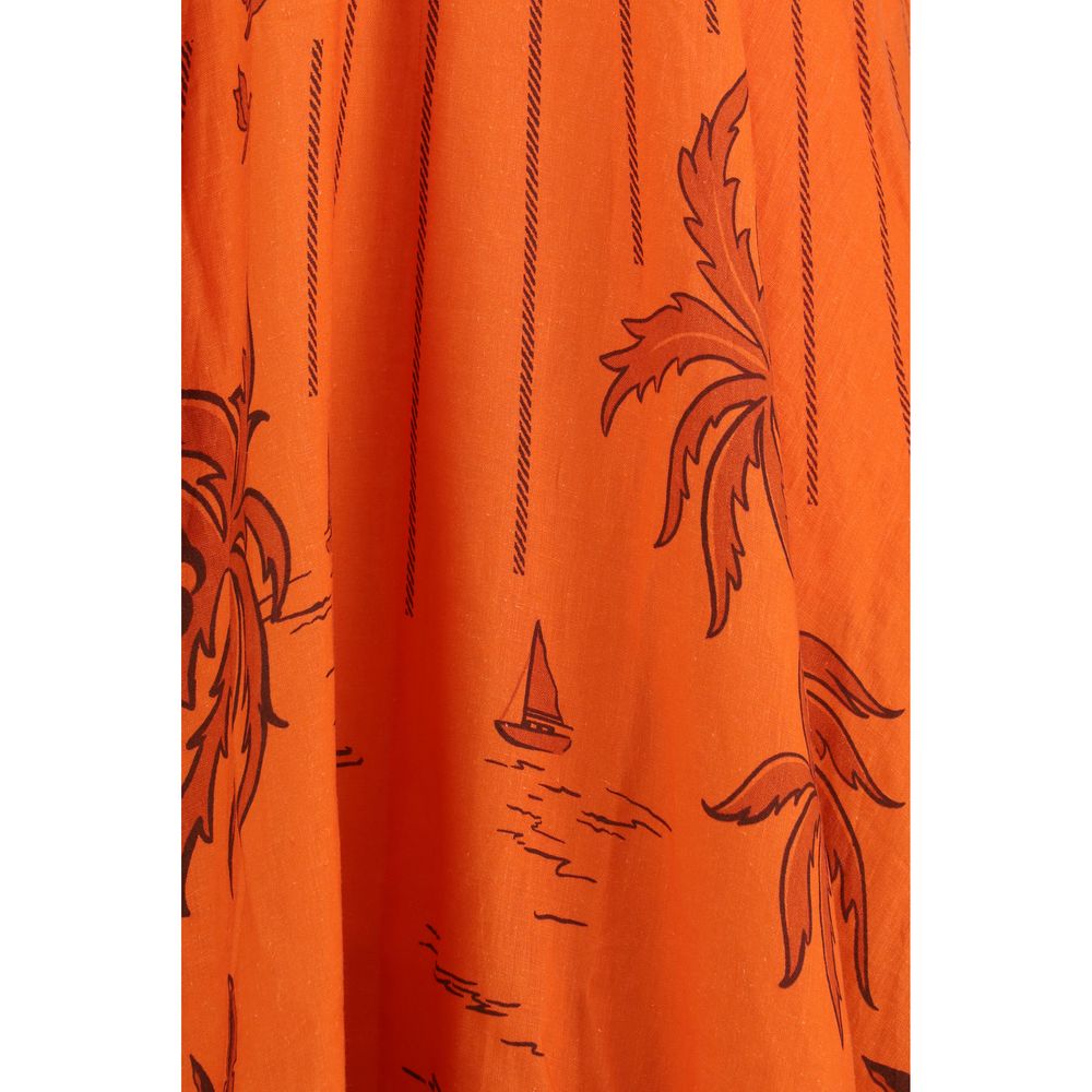 Alemais Women's Sleeveless Linen Midi Dress - Orange Patterned