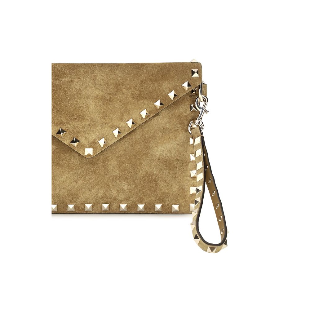Valentino Garavani Rockstud Suede Leather Envelope Clutch Handbag - Beige