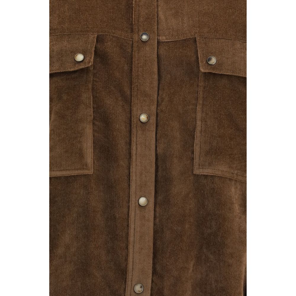 Brunello Cucinelli Women's Regular Fit Oversized Long-Sleeve Cashmere & Viscose Corduroy Shirt - Brown