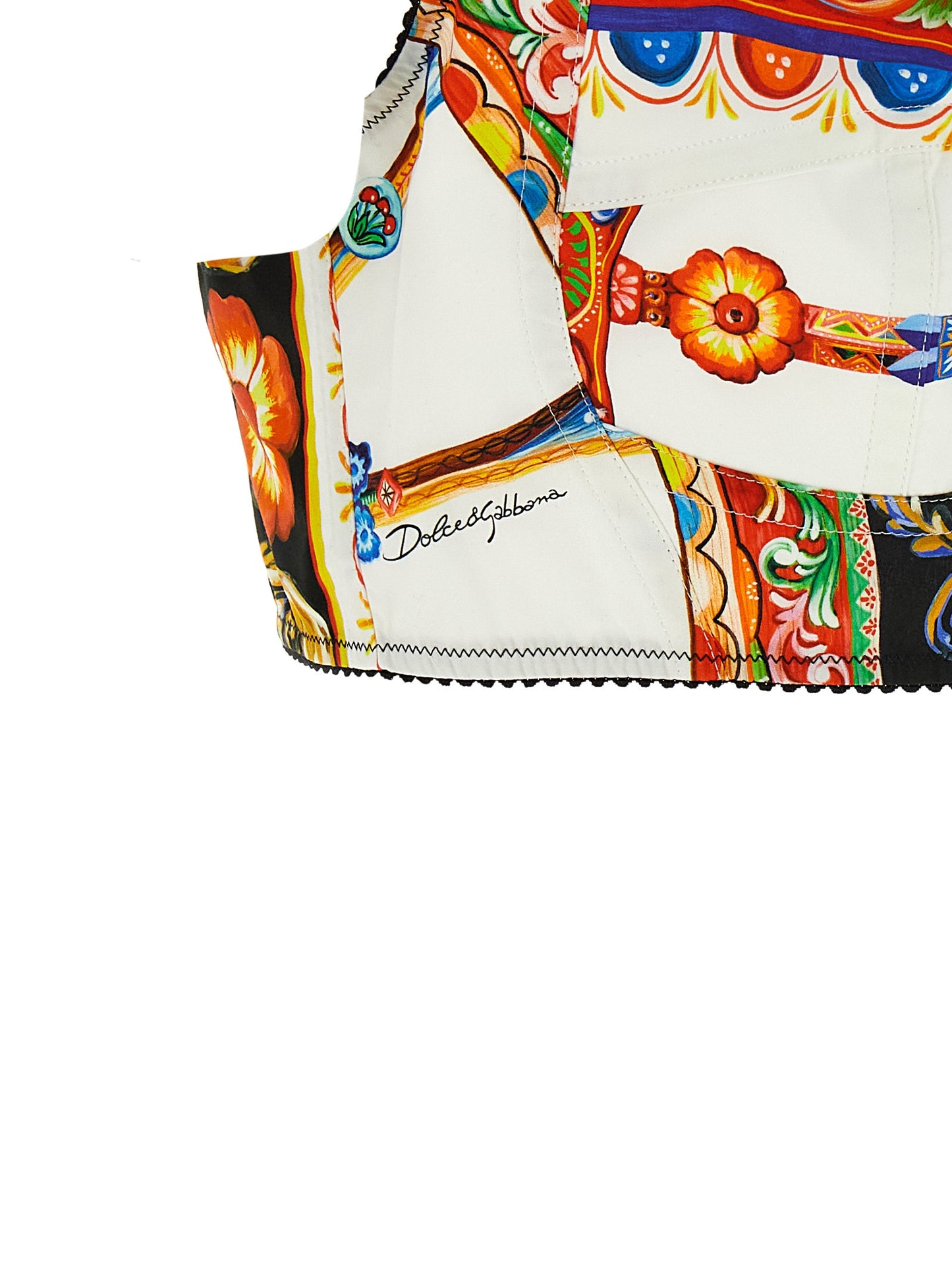 Dolce & Gabbana Women's Crop Top Sweetheart Neck Stretch Polyamide Cotton & Silk Tank - Multicolor Print