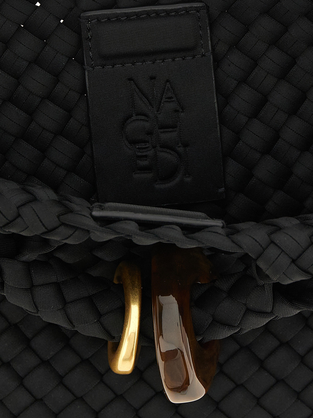 NAGHEDI St Barths Nylon Neoprene & Nappa Leather Small Clutch Handbag - Black Gold