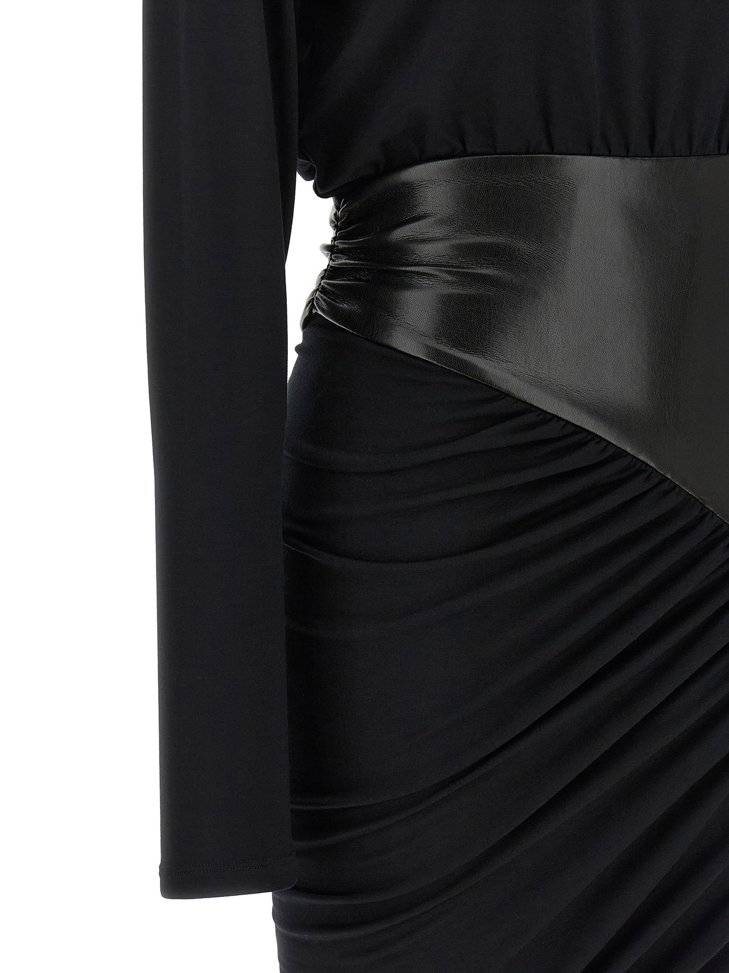 The Andamane Play Women's Corset Bustier Long-Sleeve Round Neck Viscose Faux Leather Dress - Black