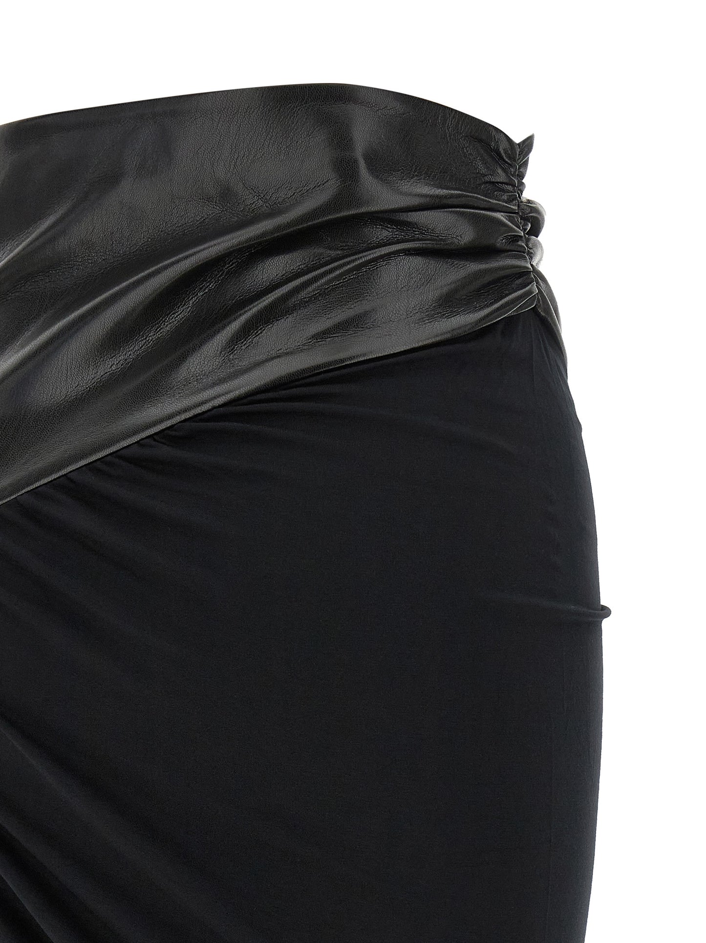 The Andamane Play Women's Asymmetrical Viscose Faux Leather Skirt - Black Patterned