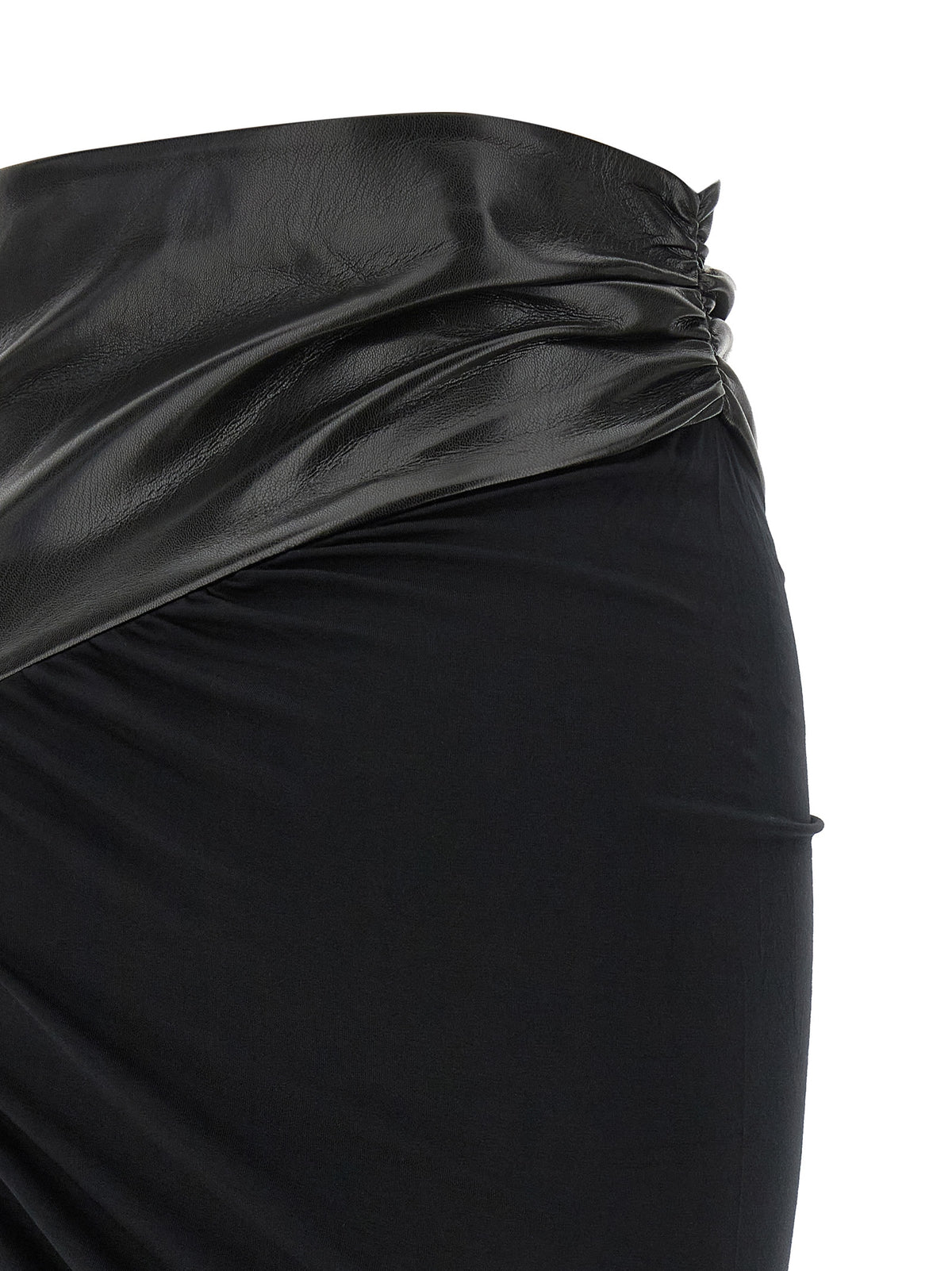 The Andamane Play Women's Asymmetrical Viscose Faux Leather Midi Skirt - Black Patterned