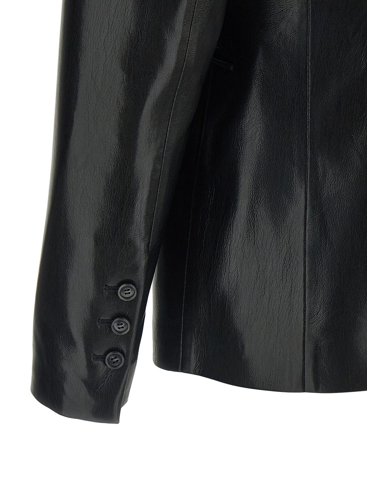 The Andamane Women's Single Breasted Polyester Faux Leather Blazer - Black