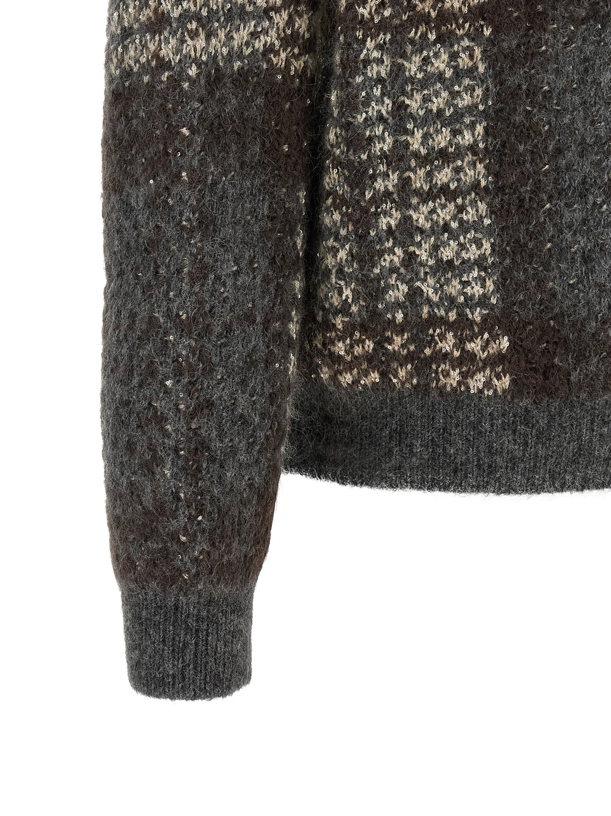 Brunello Cucinelli Women's Relaxed Fit Mohair Cashmere Leather & Sequins Cardigan - Brown Gray Patterned Tartan