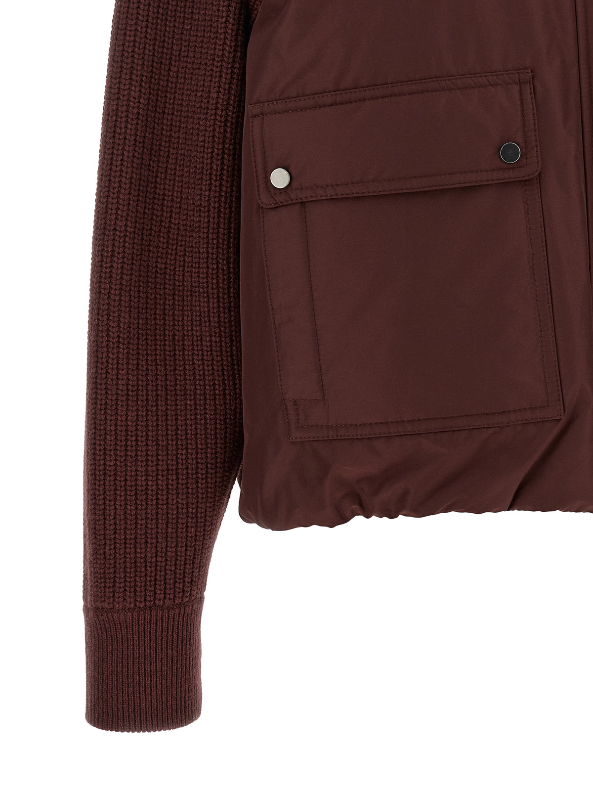 Brunello Cucinelli Monile Women's Goose Down Padded Goose-Down Cotton Cashmere & Leather Bomber Jacket - Bordeaux Burgundy
