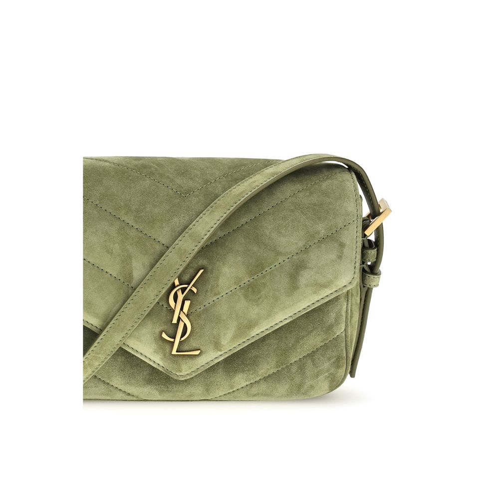 Saint Laurent Lou Suede Leather & Cotton Crossbody Pouch Shoulder Bag - Bicolour Chevron