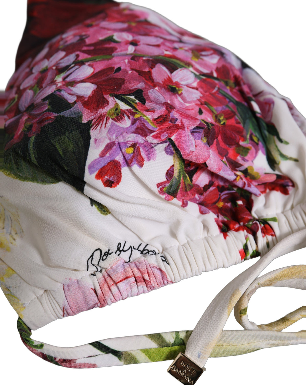 Dolce & Gabbana Women's Stretch Nylon Swimwear Top - Pink White Floral Signature Print