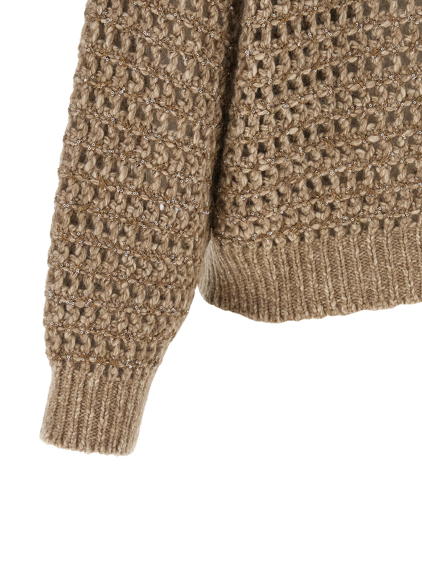 Cardigan by Brunello Cucinelli for women in mohair cashmere leather & sequins beige showcases a luxurious silhouette, meticulously detailed with a sophisticated and for a refined finish.