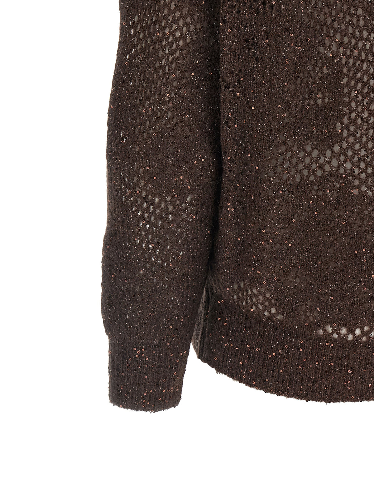Brunello Cucinelli Women's V Neck Nylon Mohair Virgin Wool & Sequins Cardigan - Brown Floral