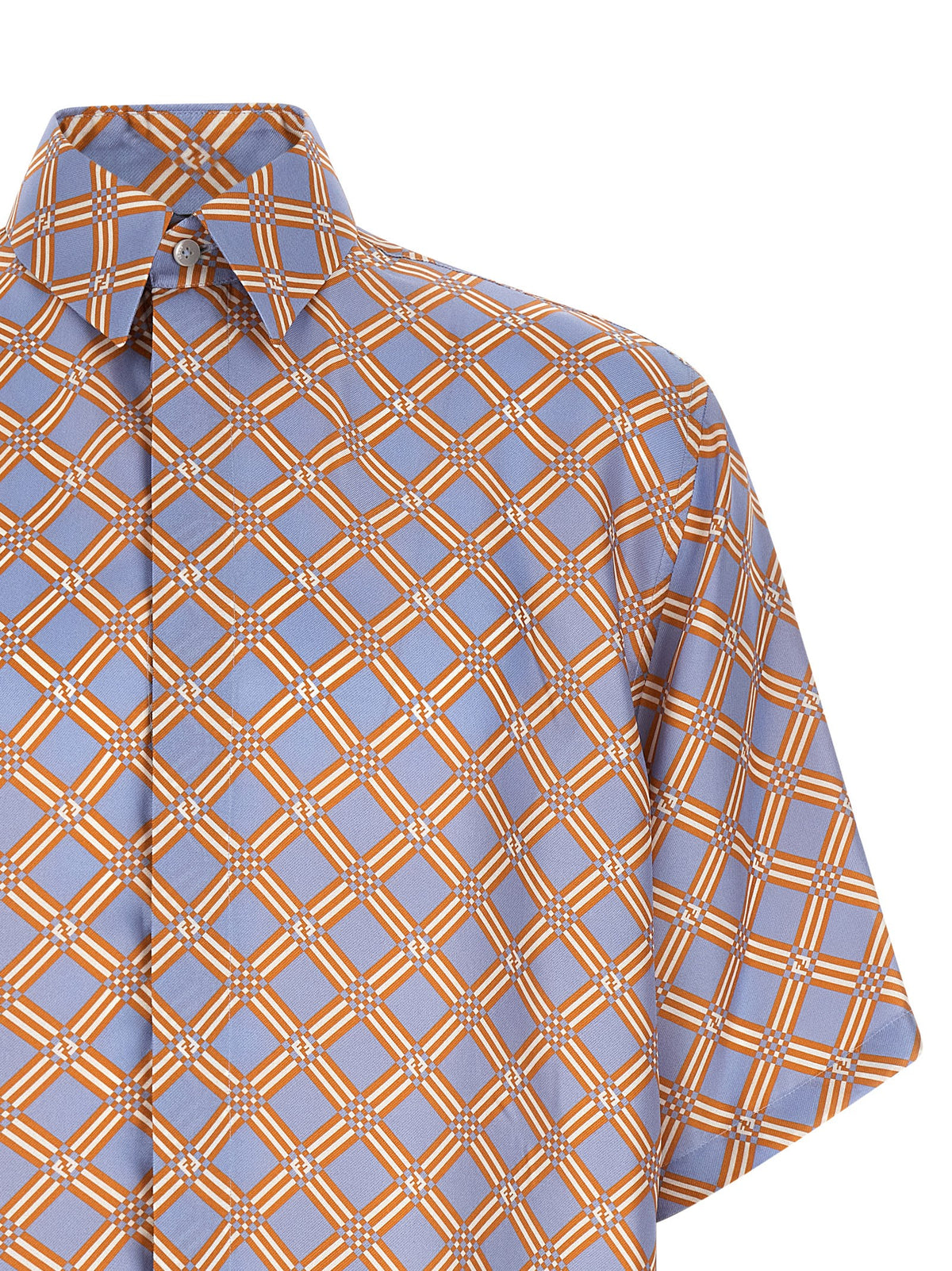 Fendi Men's Oversized Silk Shirt - Blue Multicolor Orange Patterned