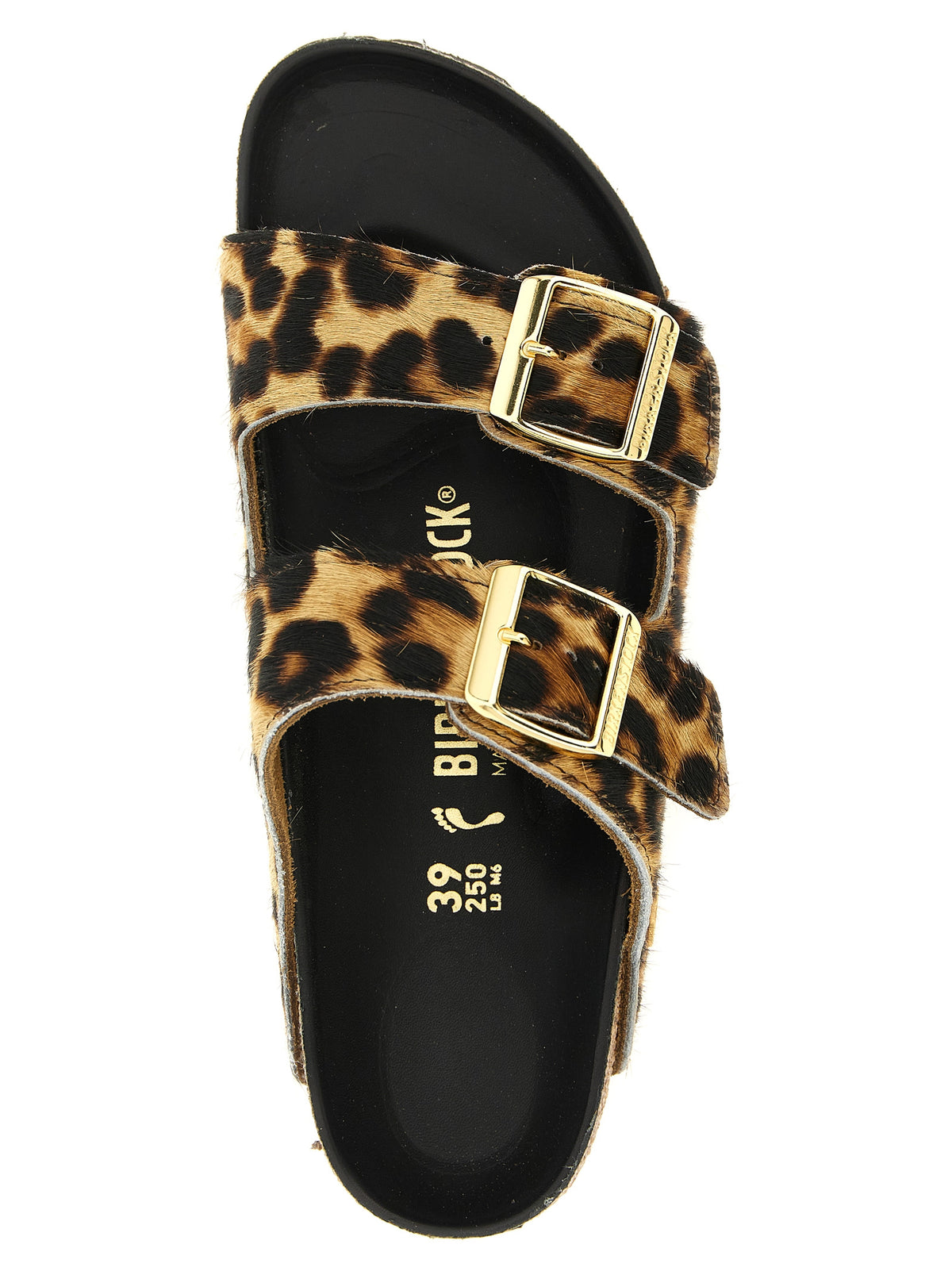 Birkenstock Icon Pony Women's EVA Latex & Calfskin Leather Sliders Sandals Flat Shoes - Animal Brown Gold Leopard Print Print