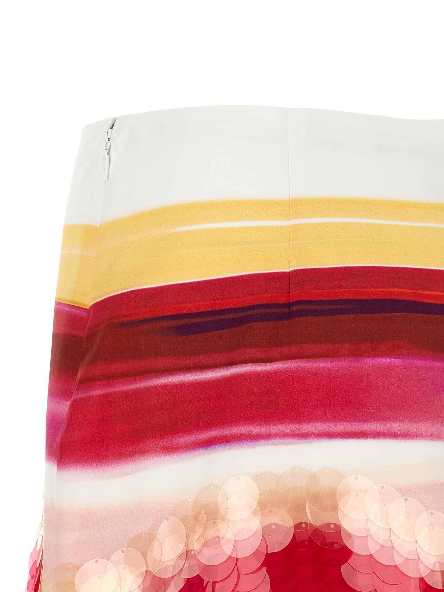 Fendi Play Women's Tailored Cotton Sequins Skirt - Multicolor Raspberry Red White Yellow Patterned Striped