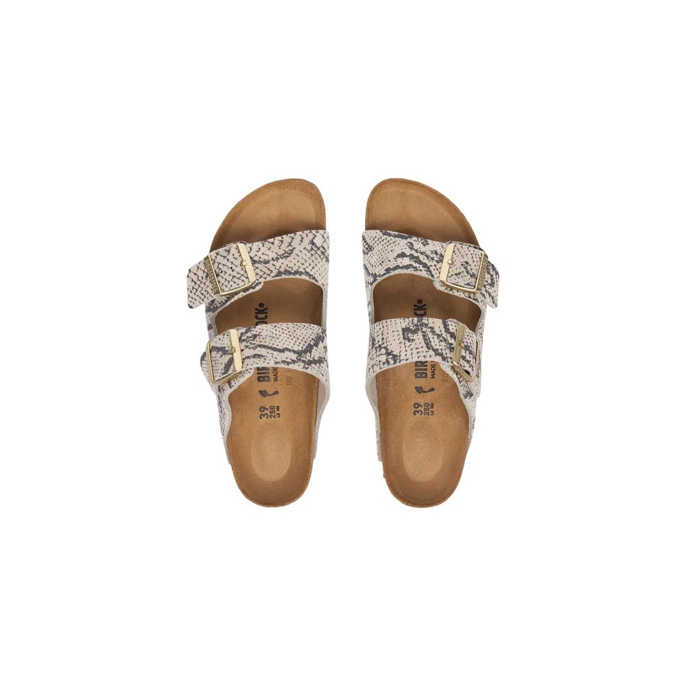 Flat Sandals by Birkenstock for women in latex leather & cork gray features an exquisite silhouette, showcasing the exquisite Women's Latex Leather & Cork Flat Sandals with a flat and .