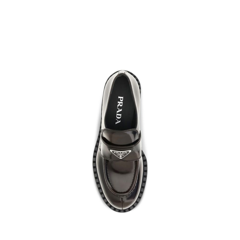 Prada Women's Bos Taurus Calf Leather Flat Loafer Slip-On Shoes - Brown