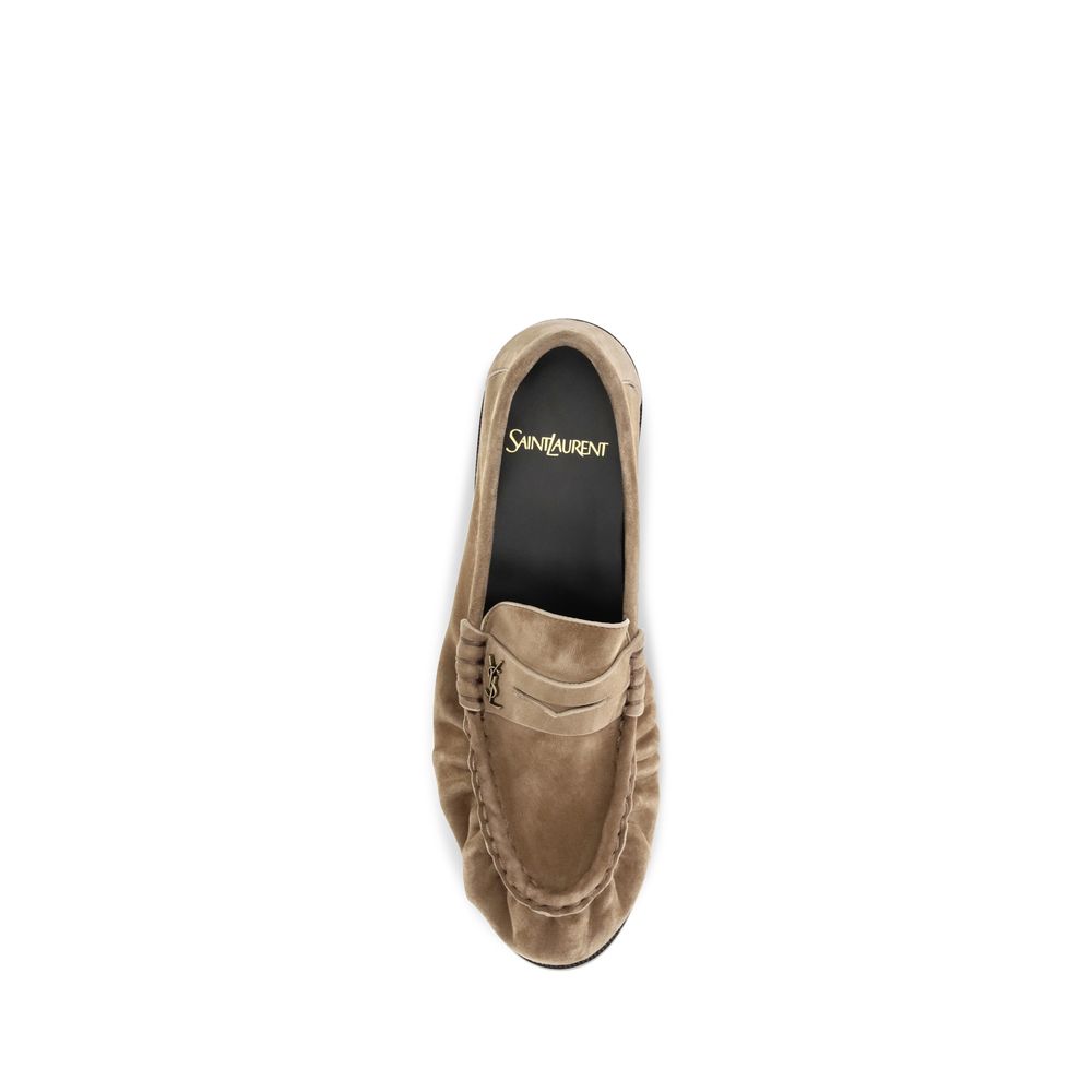 Saint Laurent Cassandre Essence Women's Bos Taurus Suede Calf Leather Low-Heel Mid-Heel Loafer Slip-On Shoes - Beige Gold