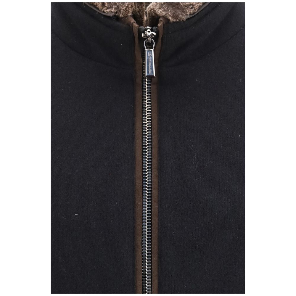 MooRER Men's Padded Fleeced Cashmere Wool & Suede Capra leather Bomber Jacket - Black
