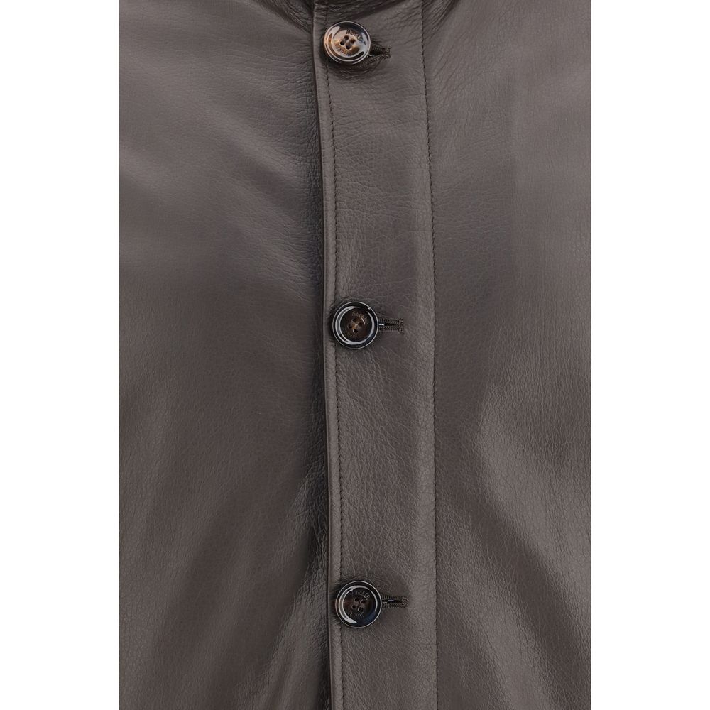 MooRER Men's Down Goose Leather Goose-Down & Fur Puffer Jacket - Brown