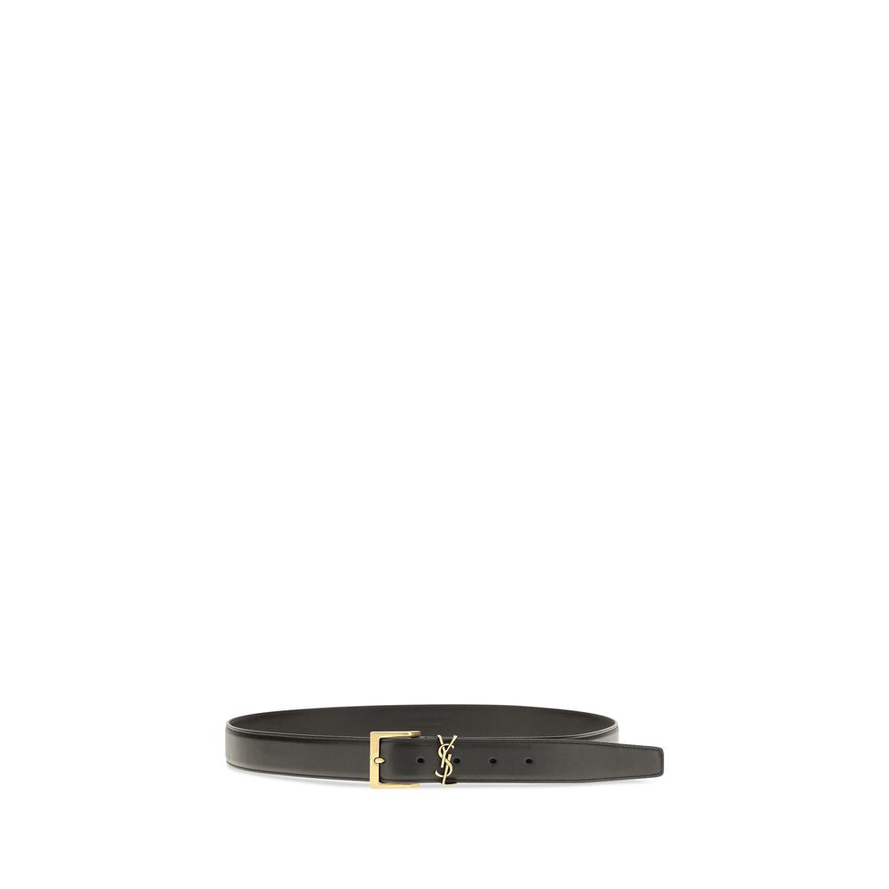 Saint Laurent Bos Taurus Calfskin Leather Belt - Black