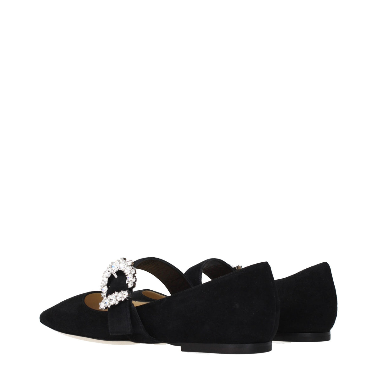 Jimmy Choo Women's Suede Leather & Rhinestone Ballet Flat Shoes - Black