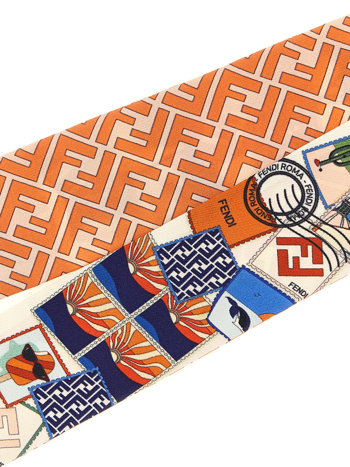Fendi Silk Twill Hair Band - Multicolor Orange Pink Monogram Print Striped