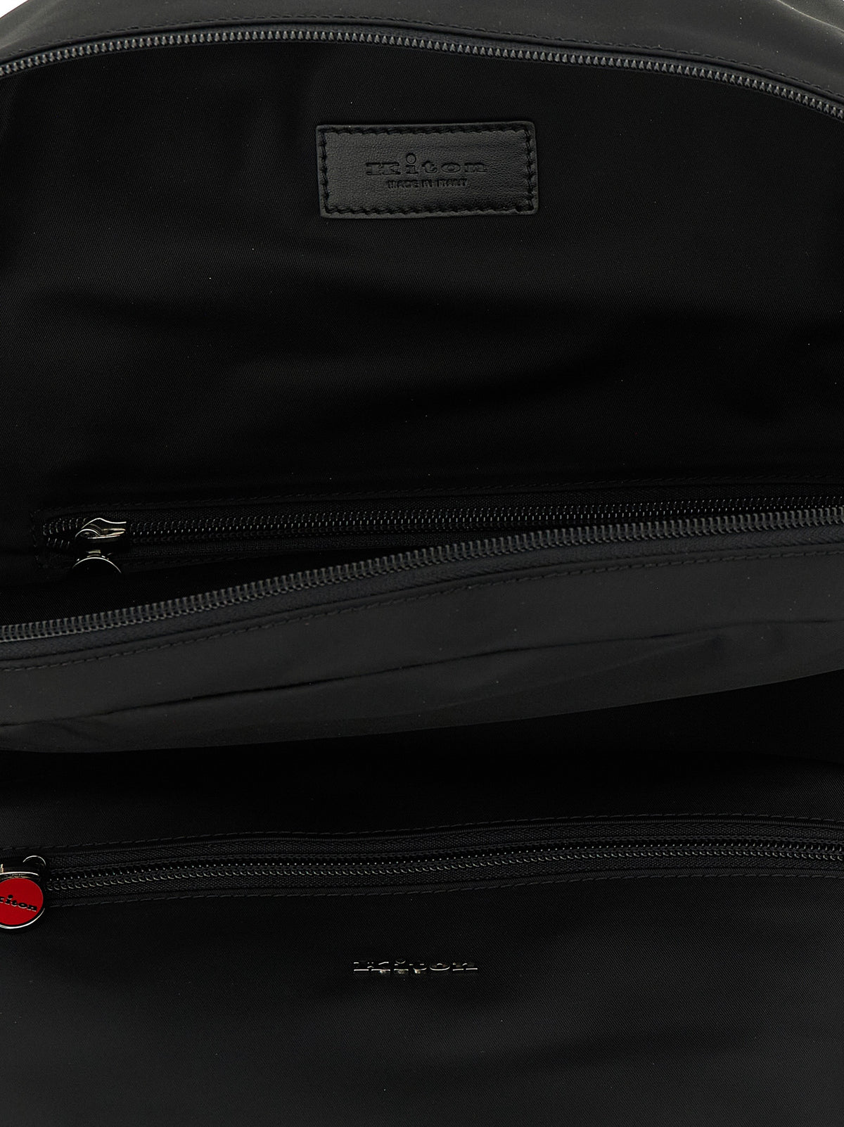 Backpack by Kiton for men in polyamide leather & canvas black & red features a utilitarian chic Polyamide Leather & Canvas Backpack design with a secure zipper, ample external-pockets, and versatile handle, backpack-strap & adjustable-strap for a utilitarian chic finish.