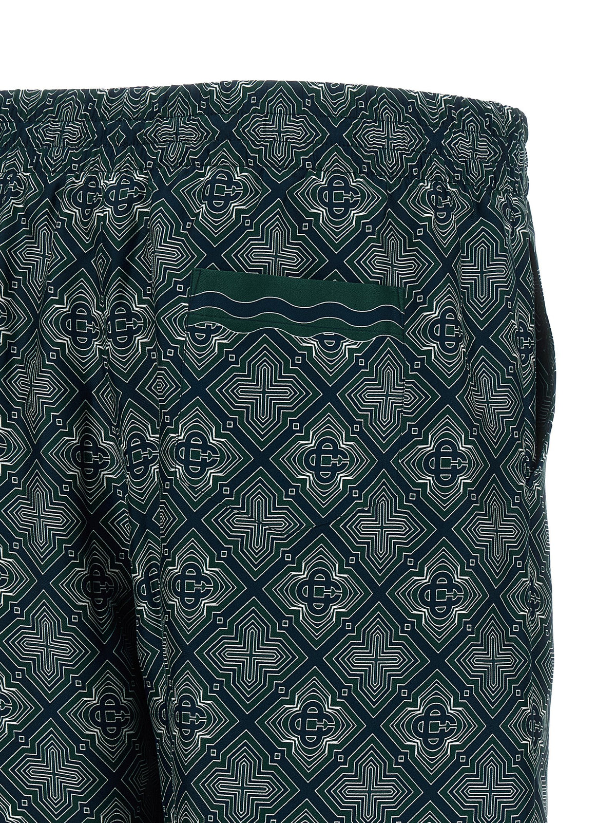 Casablanca Men's Relaxed Fit Silk Bermuda Shorts - Dark Green Multicolor Navy Patterned Monogram