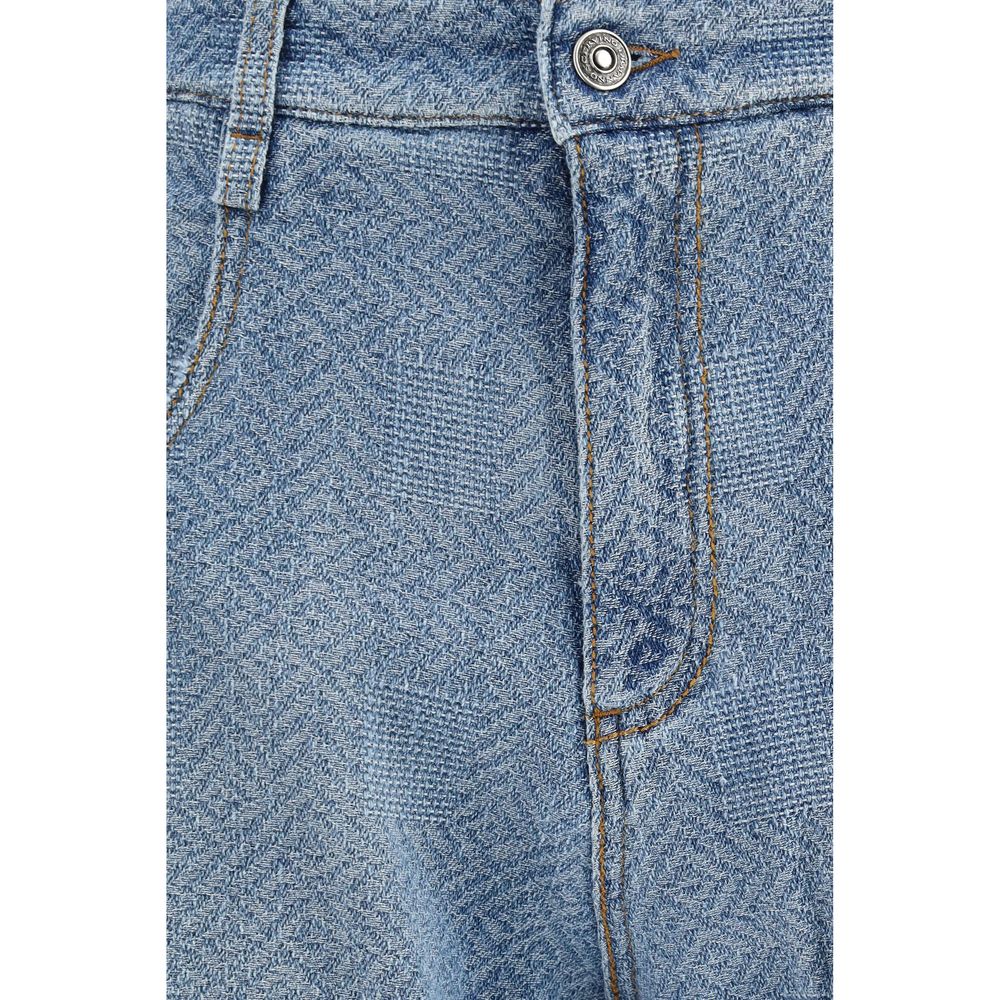 Ermanno Scervino Women's Relaxed Fit Regular Wide Denim Cotton Jeans - Blue Patterned