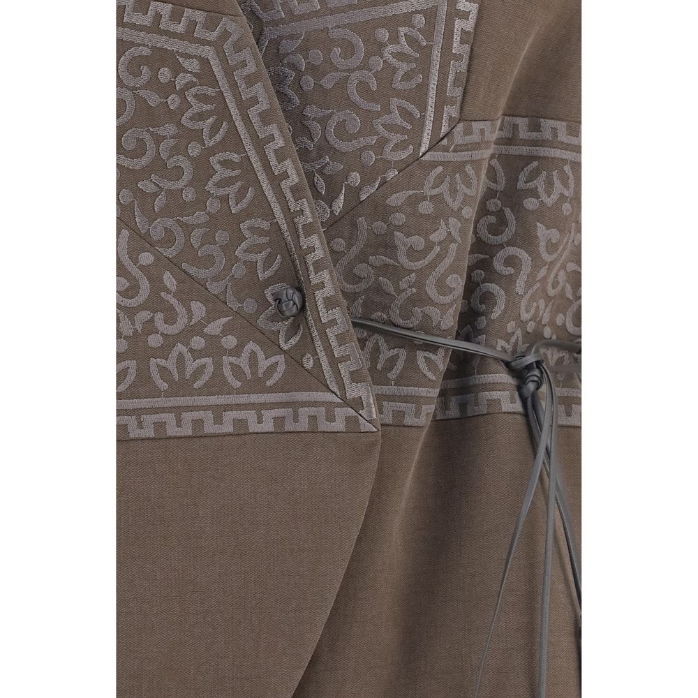 Giorgio Armani Women's Fleeced V Neck Virgin Wool Polyamide & Viscose Vest - Brown Patterned Jacquard