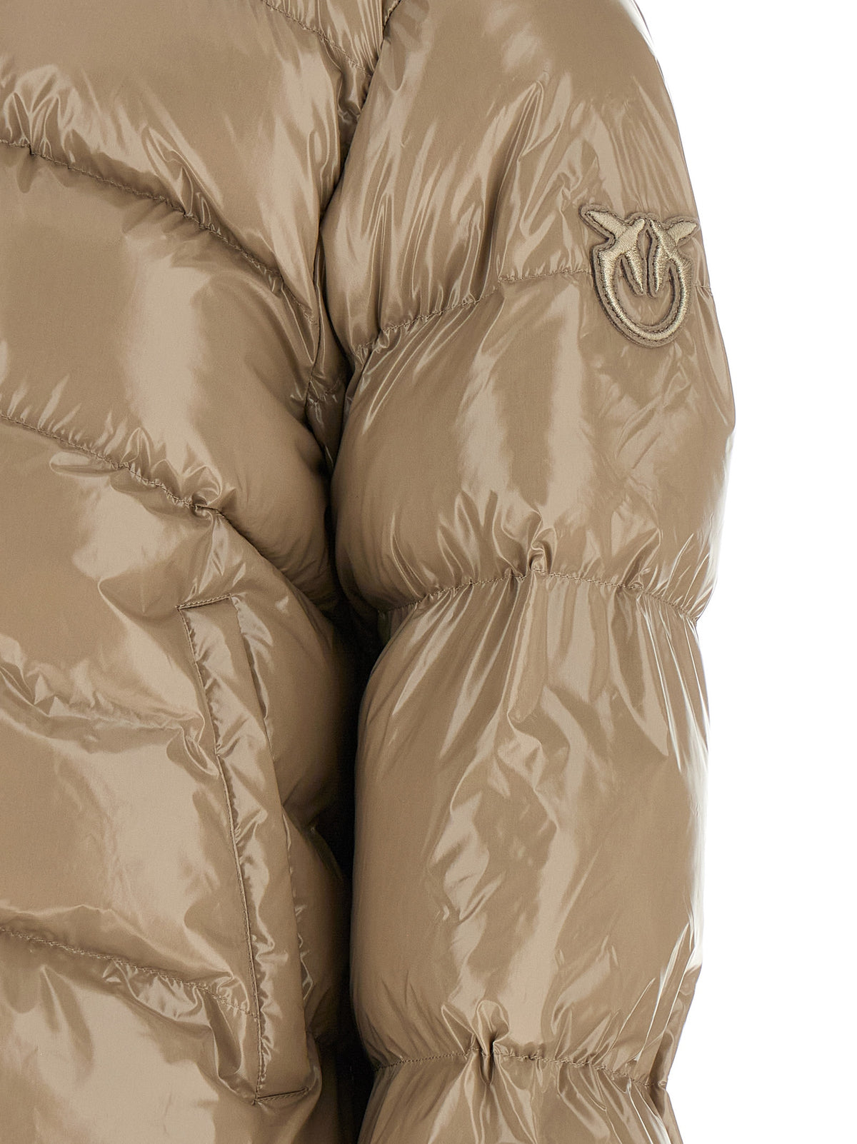 PINKO Love Birds Women's Down Polyamide Puffer Jacket - Beige Signature