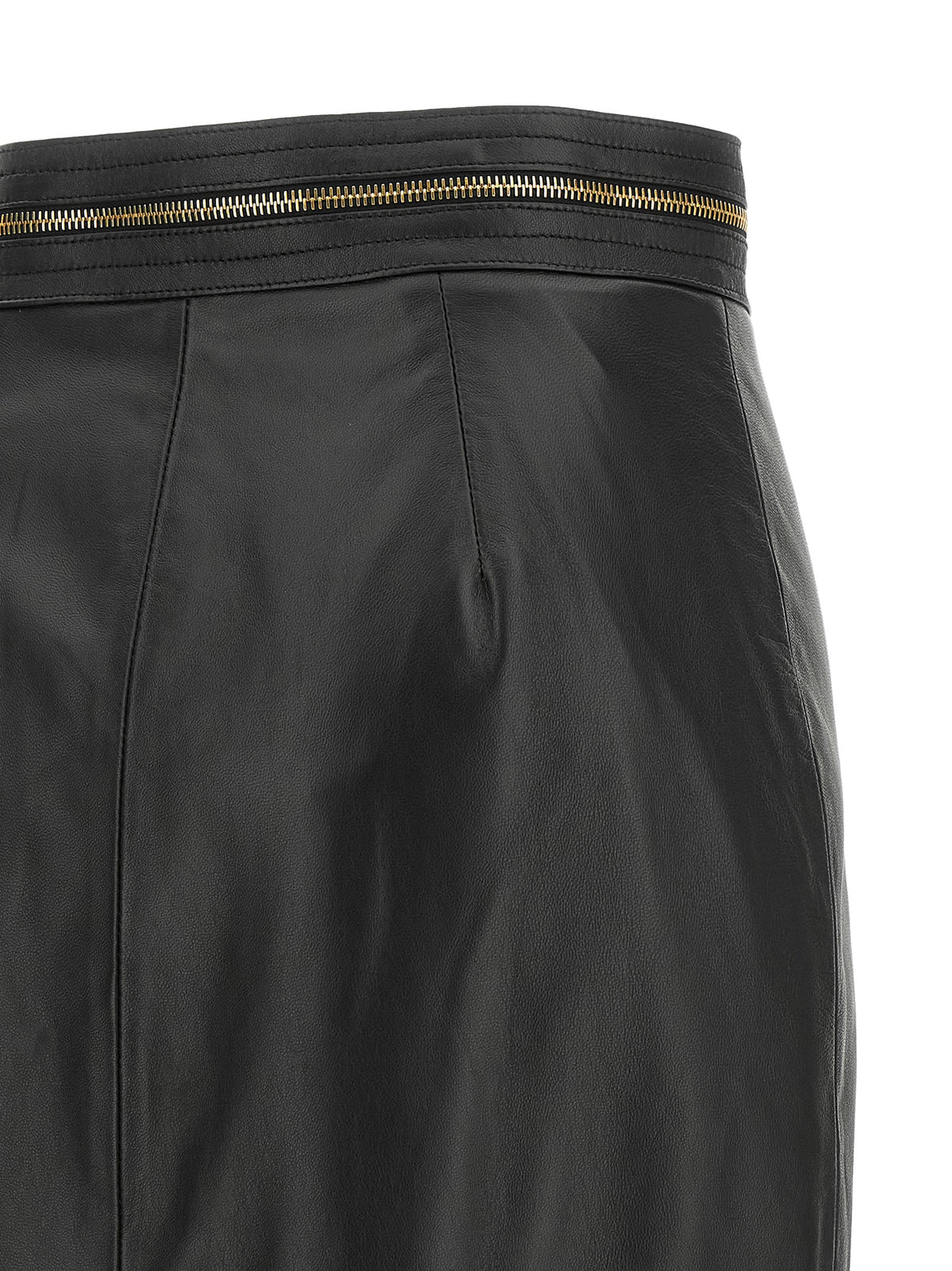 Elisabetta Franchi Women's Pencil High Rise Lambskin Leather Skirt - Black Gold