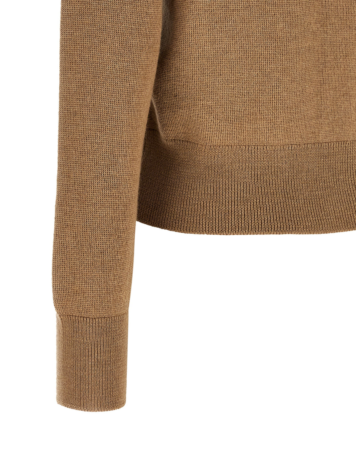 Ami Paris Women's Crew Neck Wool Cardigan - Beige Camel Horn