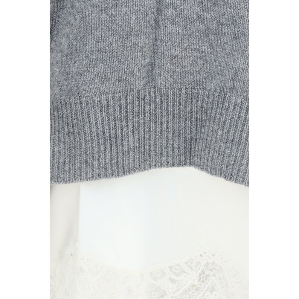 Ermanno Scervino Women's Regular Fit V Neck Silk Cashmere Sweatshirt - Gray Patterned