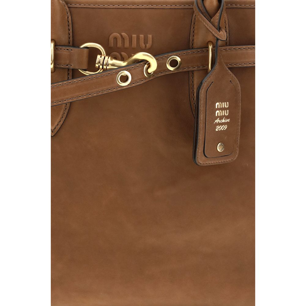 Miu Miu Bos Taurus Calf Leather Shoulder Shopper Bag - Brown