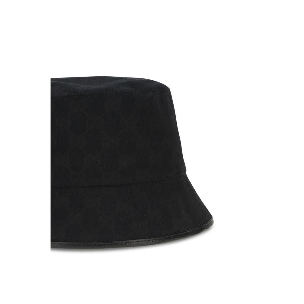 Gucci Gg Polyamide Polyester Leather & Cotton Canvas Bucket Hat - Black Patterned