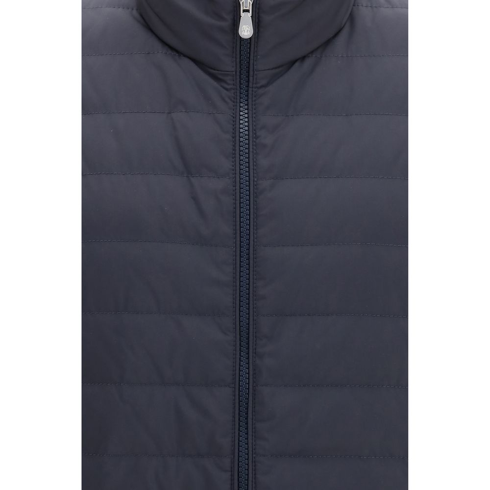 Brunello Cucinelli Men's Padded High Collar Polyester Vest - Blue