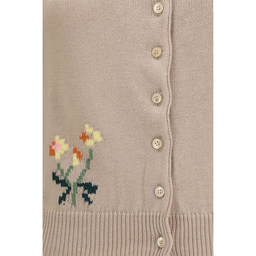 Max Mara Women's Regular Fit Crew Neck Cotton Polyester Cardigan - Beige Pearl