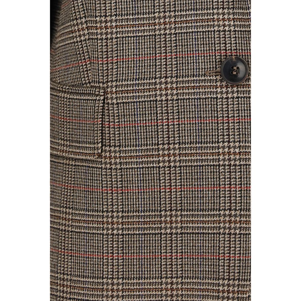 Max Mara Women's Padded Single Breasted Wool Blazer - Brown Patterned Checked
