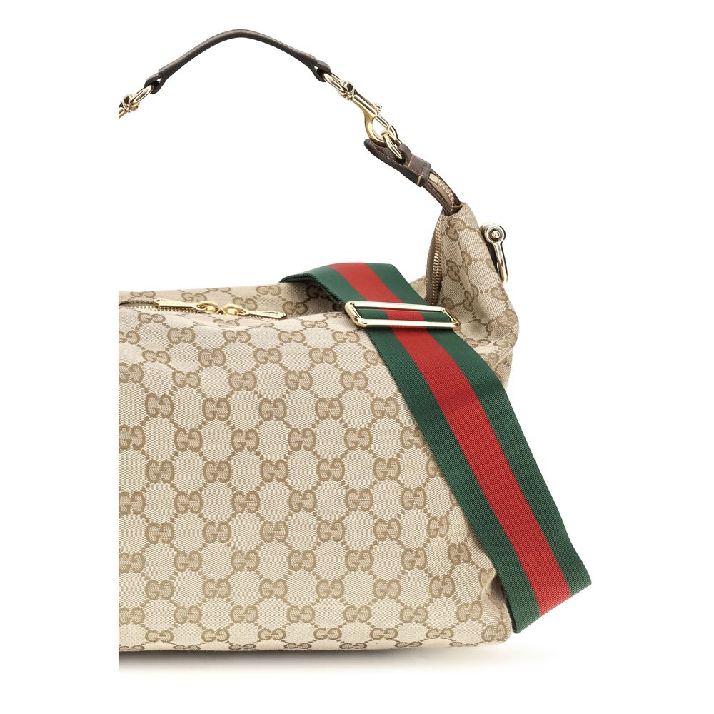 Gucci Brera Gg Nylon Leather & Canvas Medium Shoulder Bag - Beige Gold