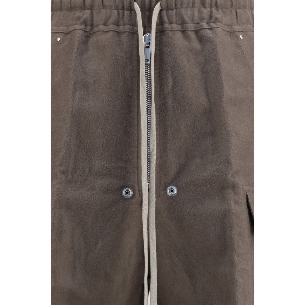 Rick Owens Men's Regular Fit Wide Wool Cotton & Ramie Cargo Pants - Gray