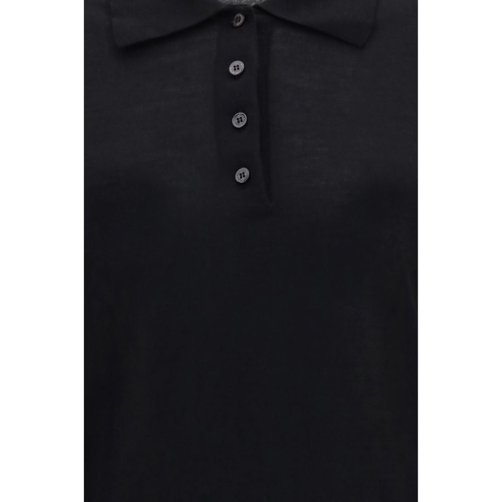 Golden Goose Star Women's Regular Fit Long-Sleeve Merino Wool Polo Shirt - Black Signature
