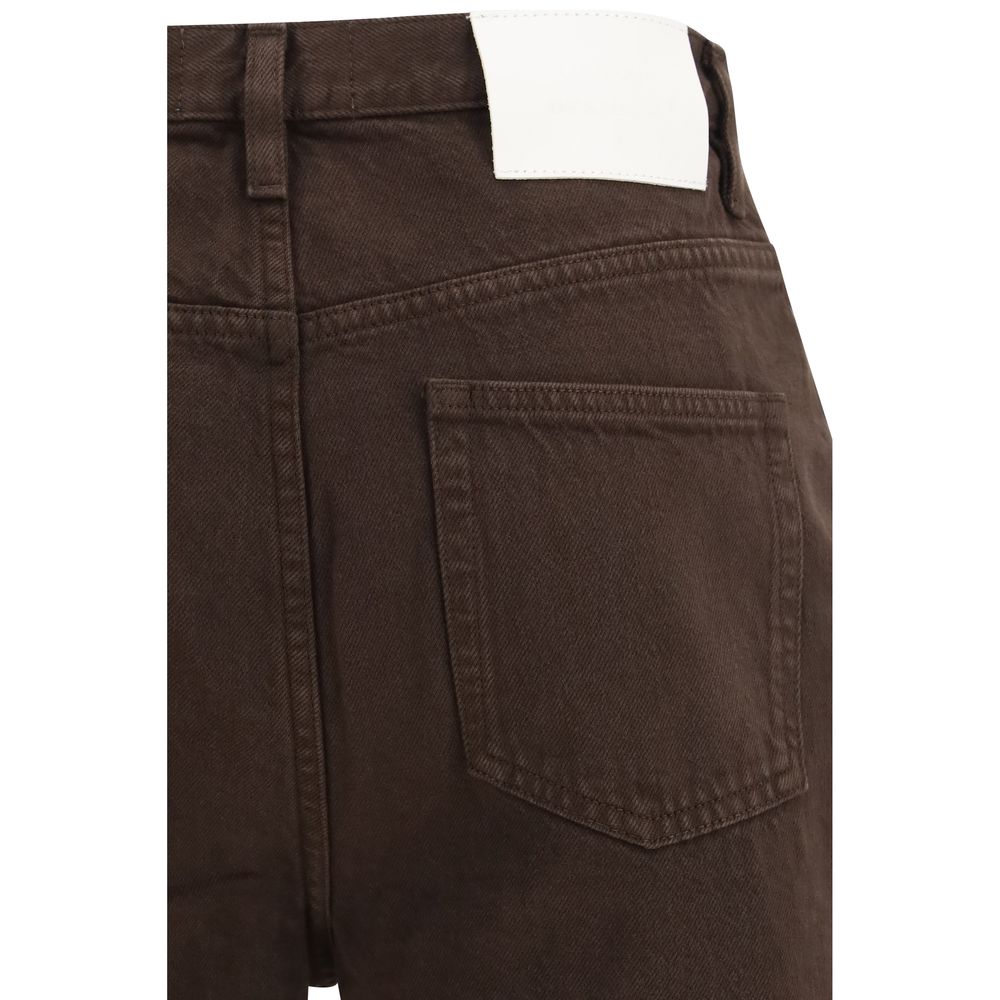 Loulou De Saison Lou Women's Straight Leg Regular Fit Mid Rise Organic Cotton Denim Jeans - Brown