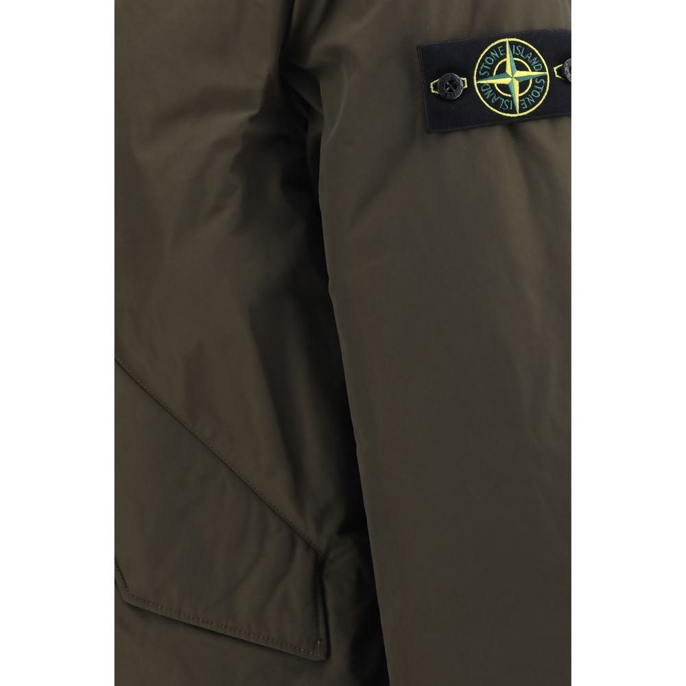 Stone Island Men's Padded Polyamide Polyester Twill Hooded Windbreaker Jacket - Bicolour Signature