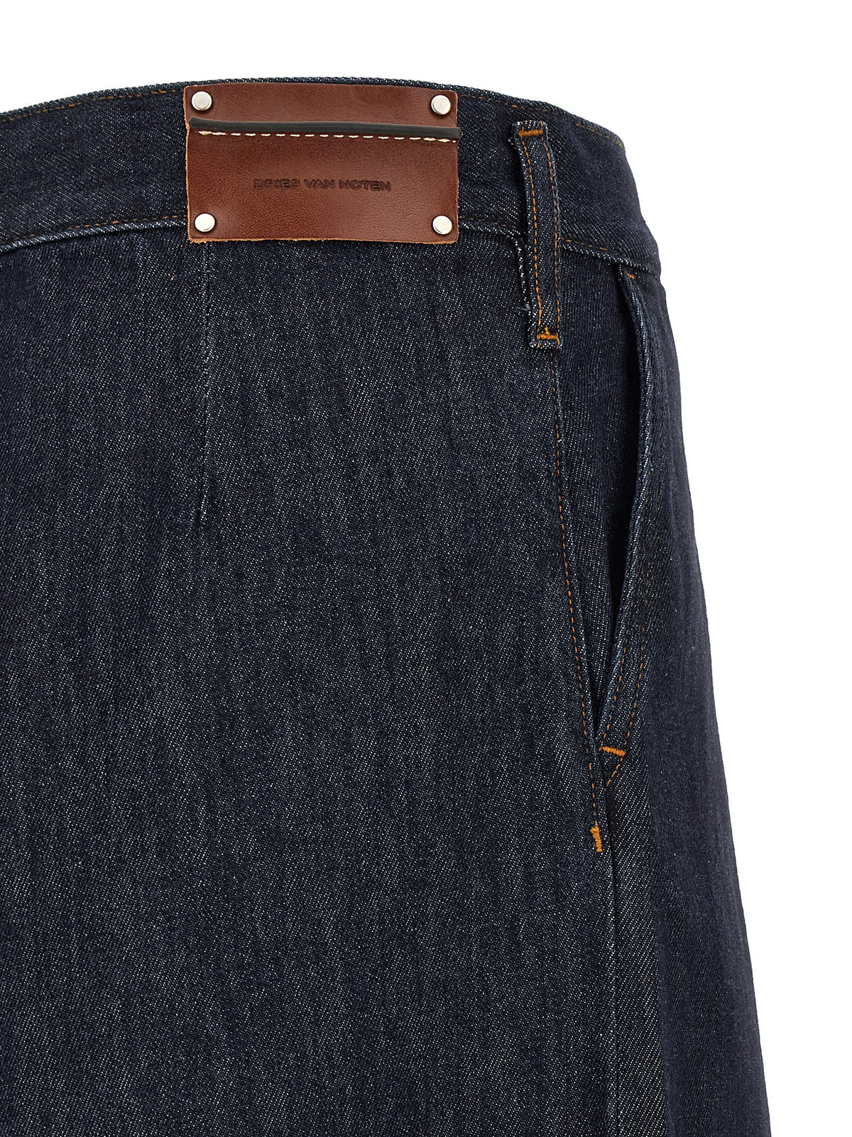 Dries Van Noten Women's Relaxed Fit Wide High Rise Denim Cotton Canvas Jeans - Blue Indigo Orange