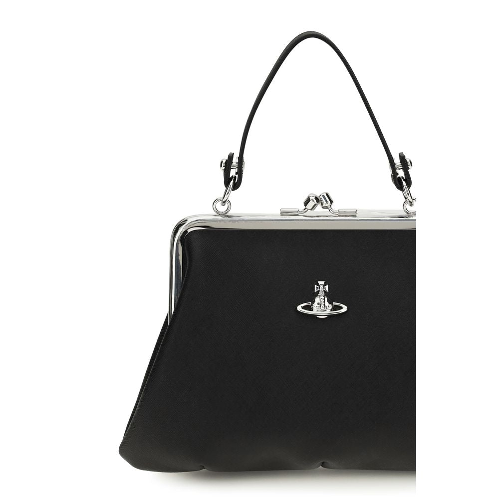 Compact Handbag by Vivienne Westwood for women in polyethylene polyurethane & cotton black, silver & signature features a signature silhouette, showcasing a secure snap & zipper and signature with versatile shoulder-strap & handle for a sophisticated look.