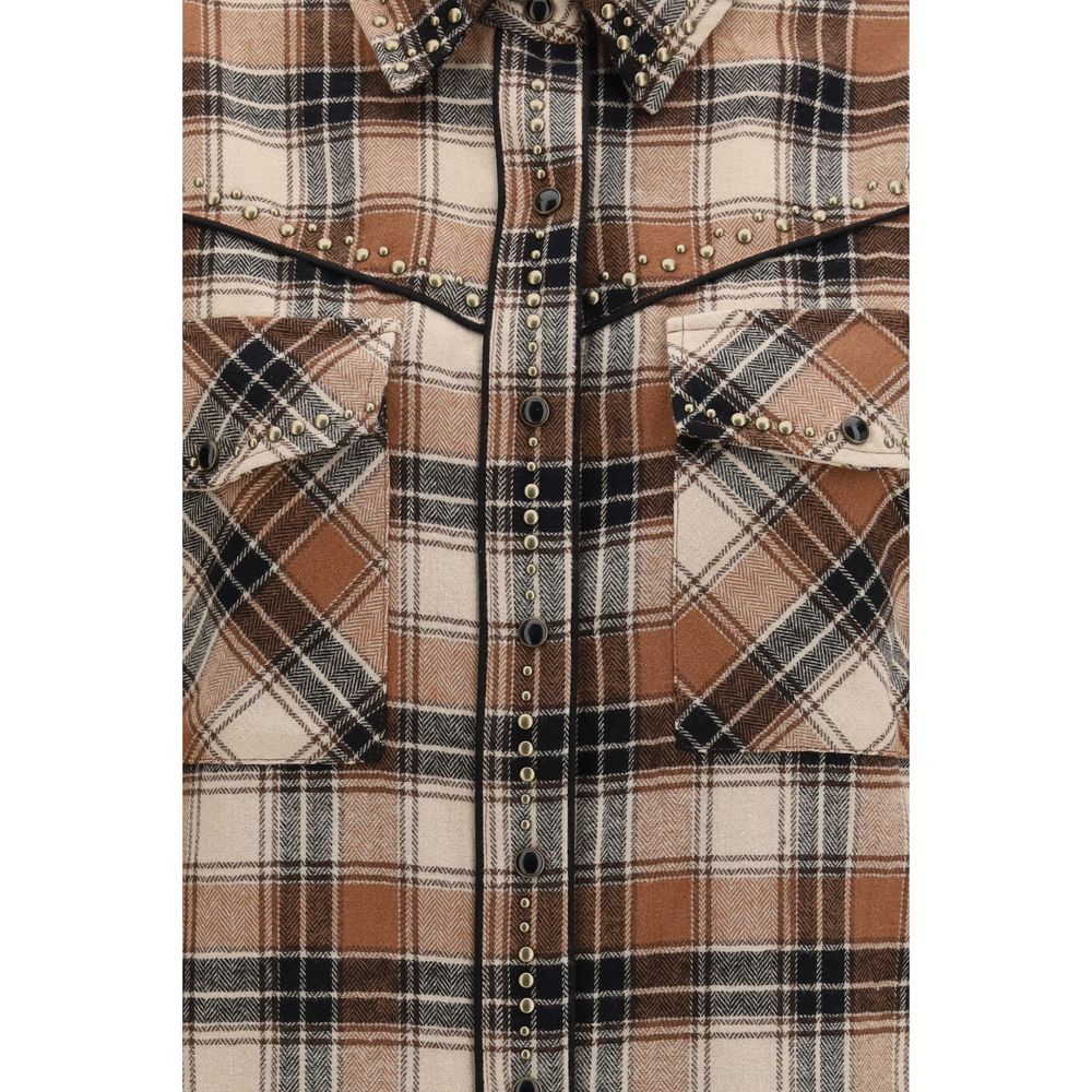 P.A.R.O.S.H. Women's Regular Fit Cotton Shirt - Brown Patterned Checked