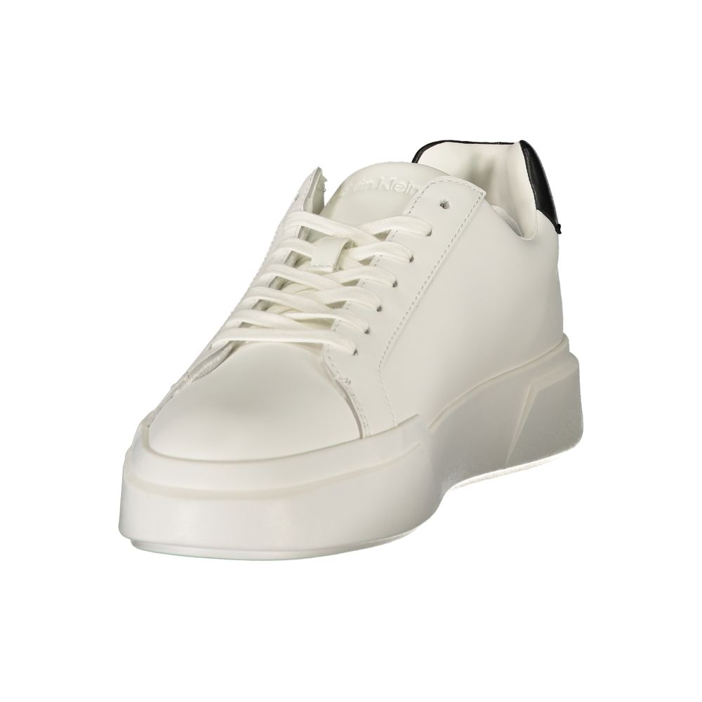 Athletic Sneakers by Calvin Klein for men in polyester polyurethane leather black, white & print showcases a architectural silhouette, artfully capturing the essence of the Men's Athletic Polyester Polyurethane Leather Sneakers with its signature architectural athletic style construction.