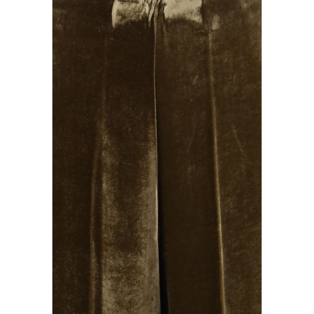 P.A.R.O.S.H. Women's Regular Fit Wide Viscose Silk Velvet Palazzo Pants - Brown