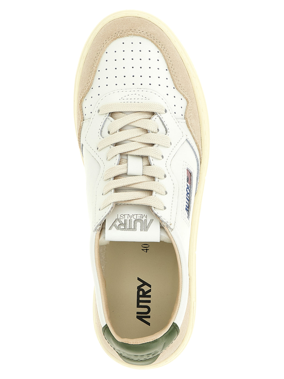 Autry Men's Low Top Tennis Suede Cowhide Leather & Nylon Sneakers - Beige Green Multicolor Olive White
